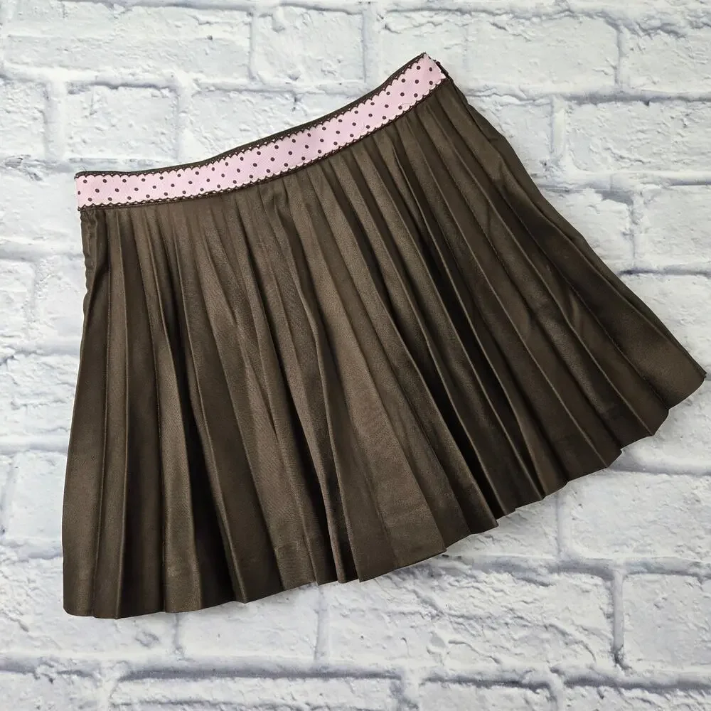 Gymboree Brown Accordian Pleat Skort Girls size 8 Pink Ribbon style Waistband
